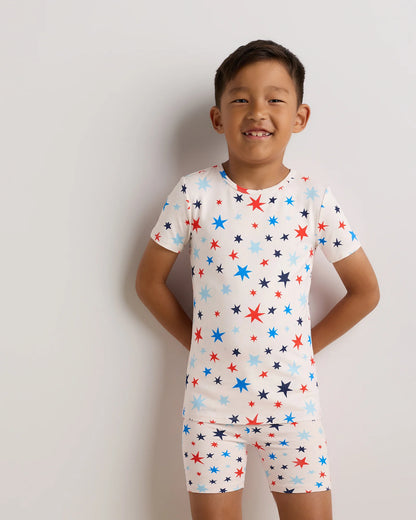 Bamboo Short Sleeve and Shorts Pajama Set - 6 / Lavender Hearts