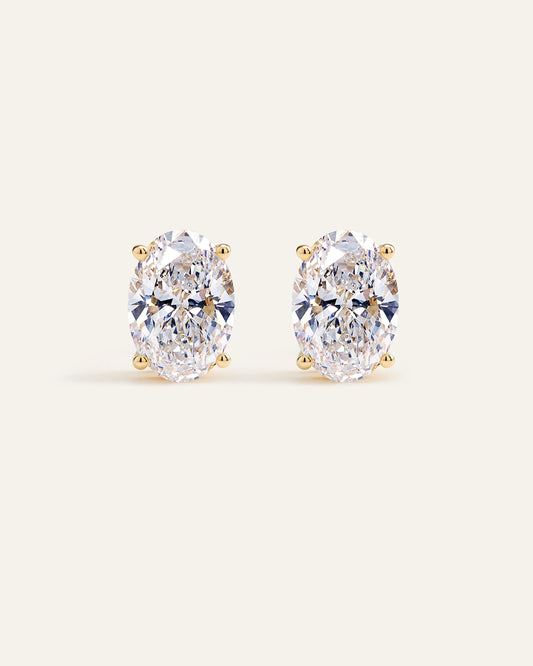 14K Gold Lab Grown Diamond Statement Oval Studs - 8ctw - One Size / Yellow Gold