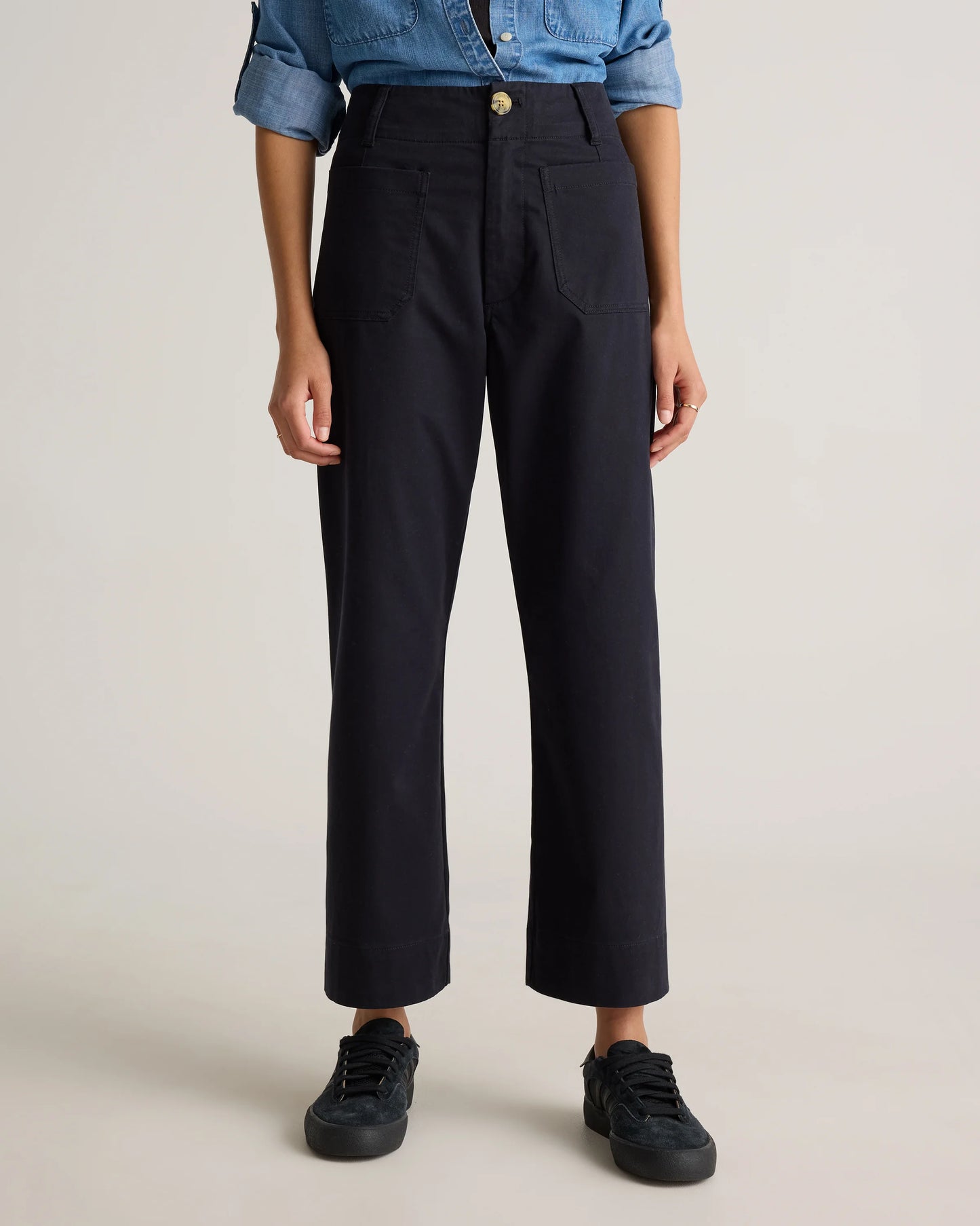Organic Stretch Cotton Chino Cropped Wide Leg Pants - 0 / Aegean Blue