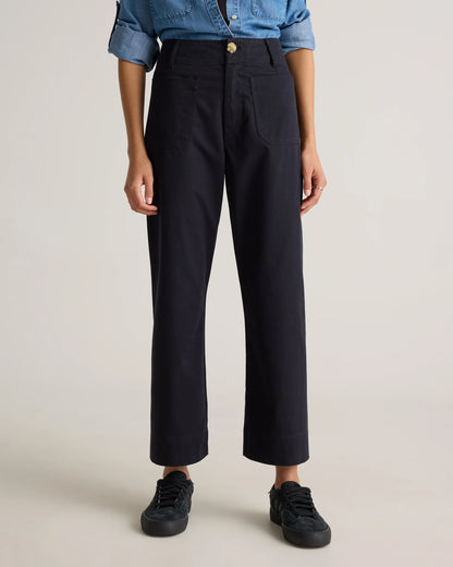 Organic Stretch Cotton Chino Cropped Wide Leg Pants - 0 / Aegean Blue