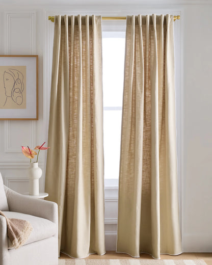 Piped Edge Cotton Curtain - Single Panel - 48x84 / Ivory/Black Piping