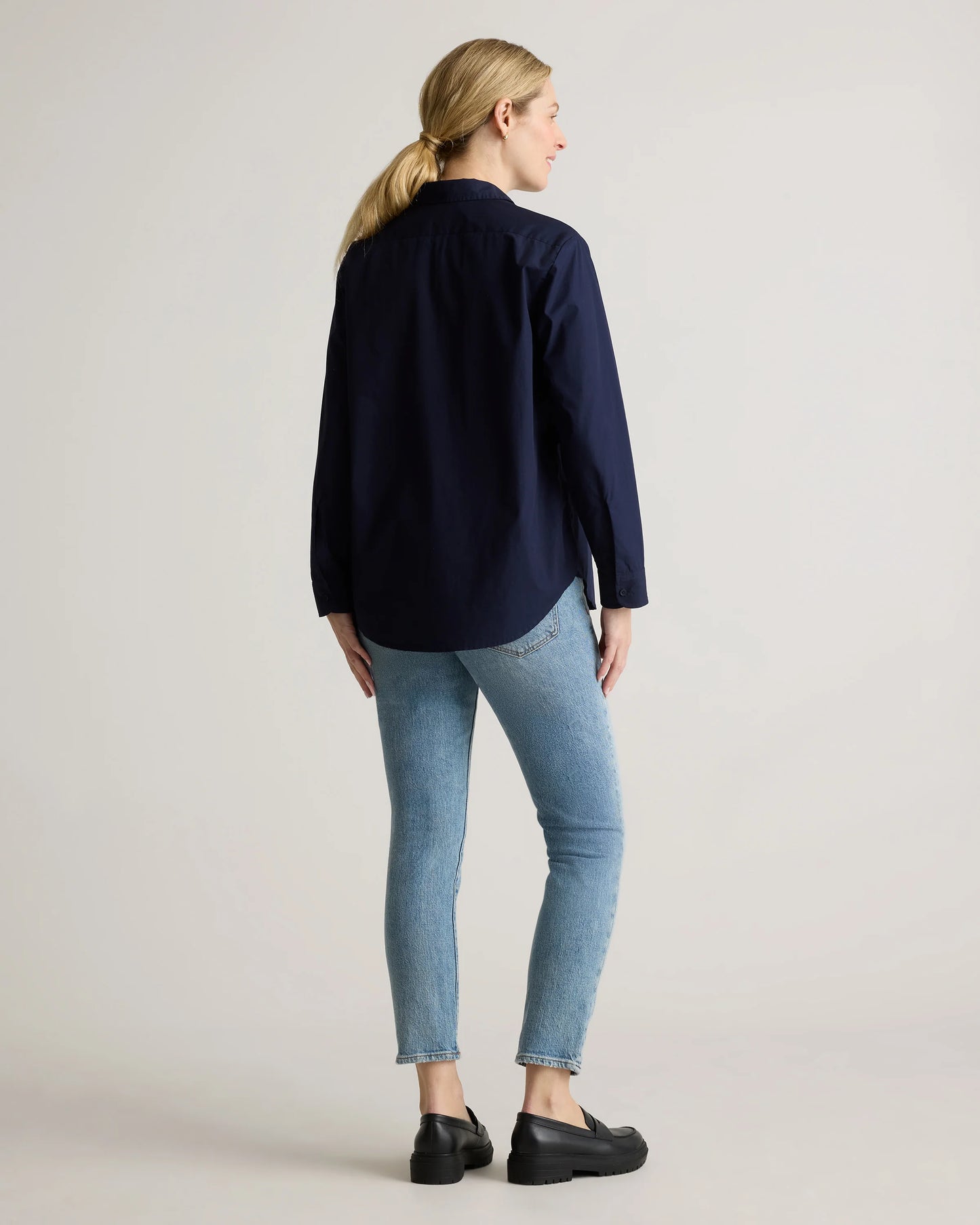 100% Organic Cotton Poplin Maternity Long Sleeve Shirt - XS / Classic White