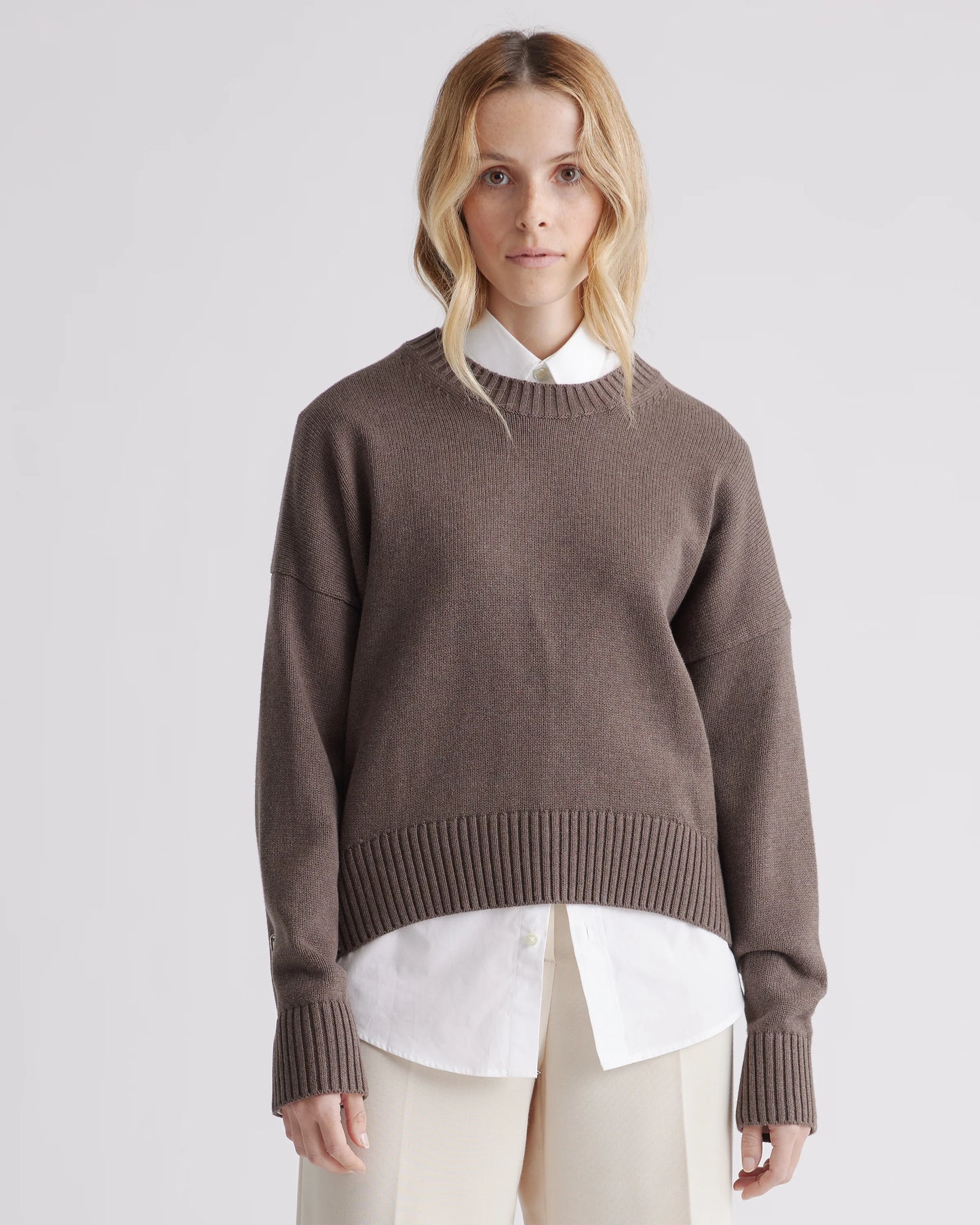 100% Organic Cotton Boyfriend Crew Sweater - XS / Speckled Beige