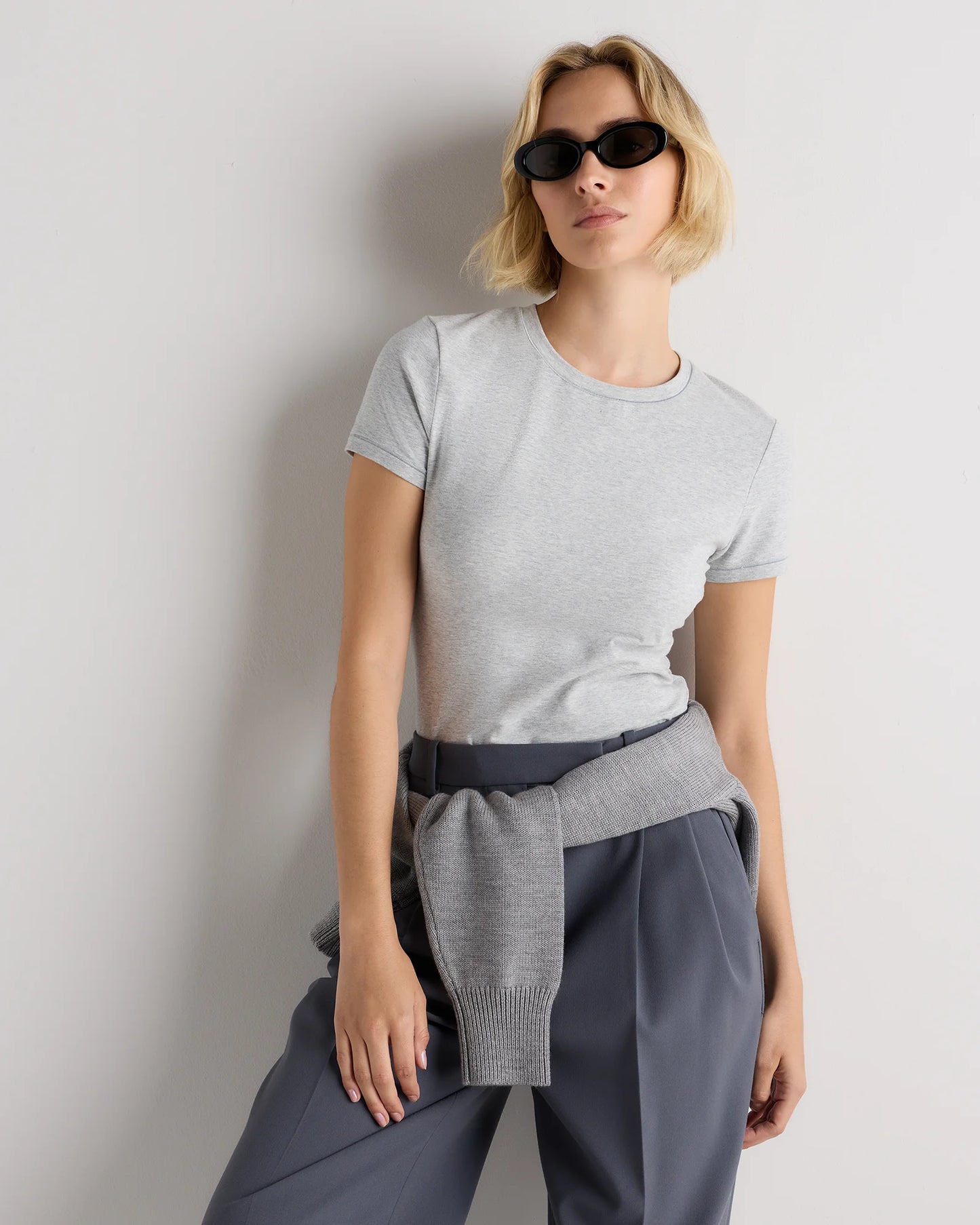 Stretch Cotton Jersey Fitted T-Shirt - XS / Heather Grey