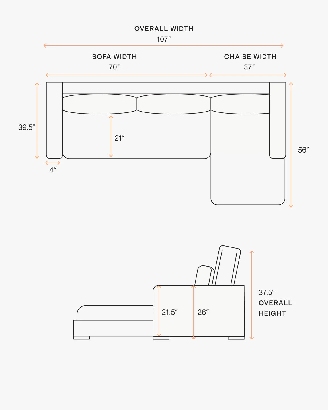 Brennan Chaise Sectional in Performance Basketweave - Right Arm / Flax
