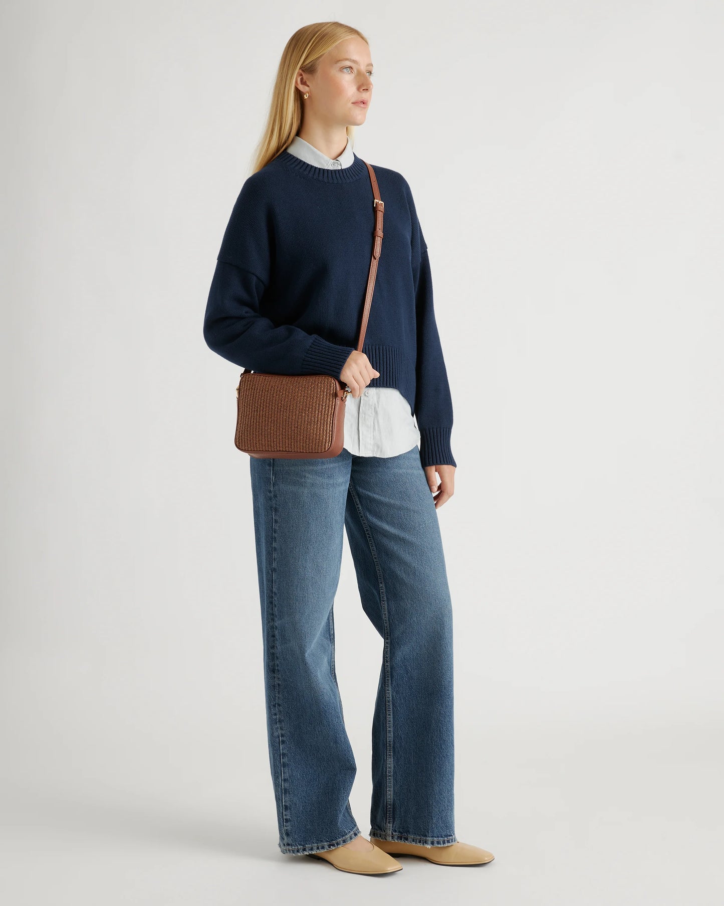 Italian Leather & Raffia Crossbody - One Size / Mocha