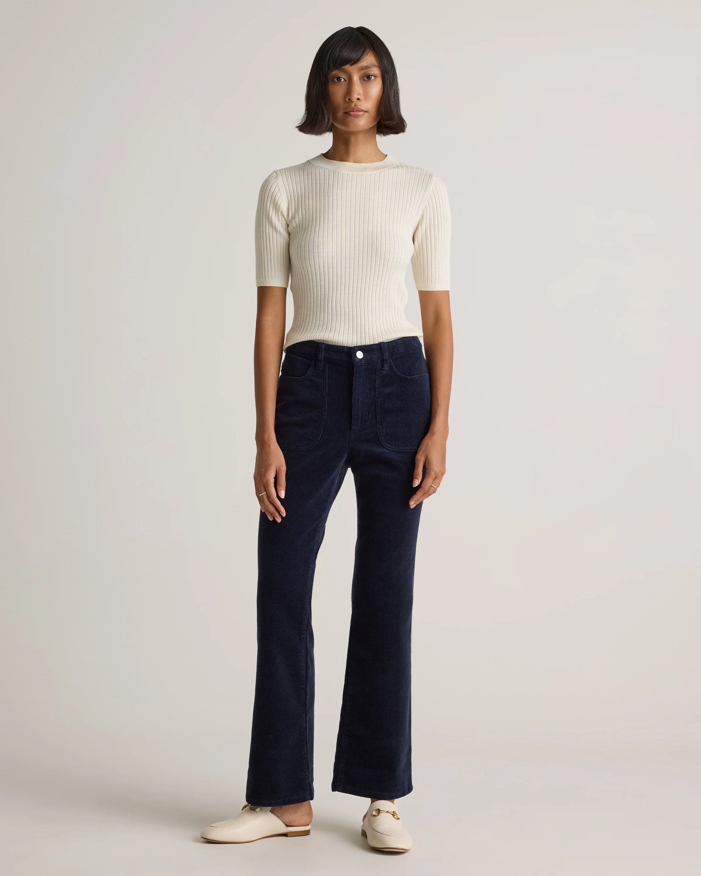 Organic Stretch Corduroy Flare Pants - 0 / Black