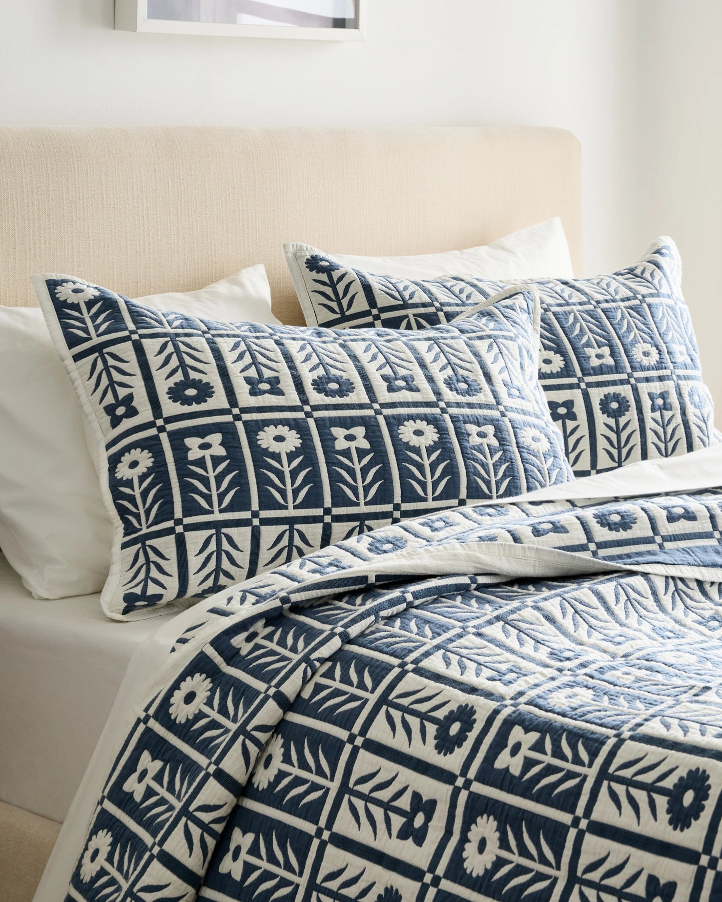Organic Cotton Jacquard Floral Coverlet Set - Twin / Blue Fog