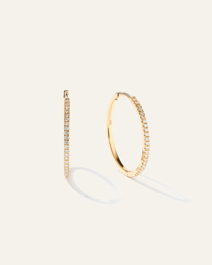 14K Gold Diamond Pave Hoops - One Size / Yellow Gold