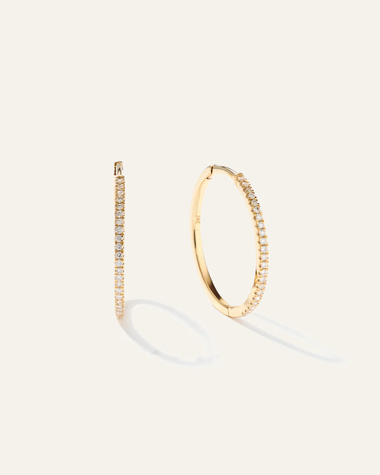 14K Gold Diamond Pave Hoops - One Size / Yellow Gold