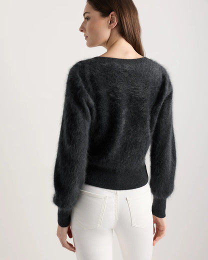 Brushed Cashmere Shrunken V-Neck Sweater - XS / Heather Grey