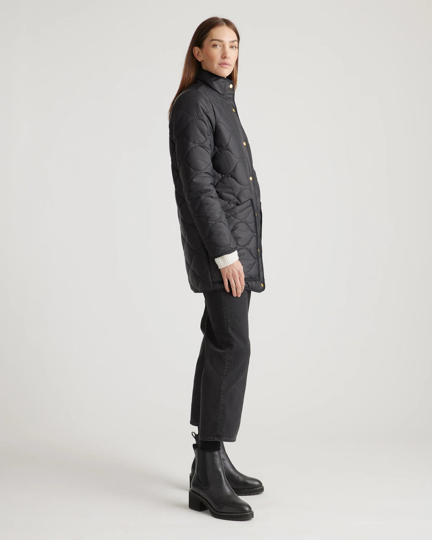 Featherless Quilted Long Puffer Jacket - XS / Silken White