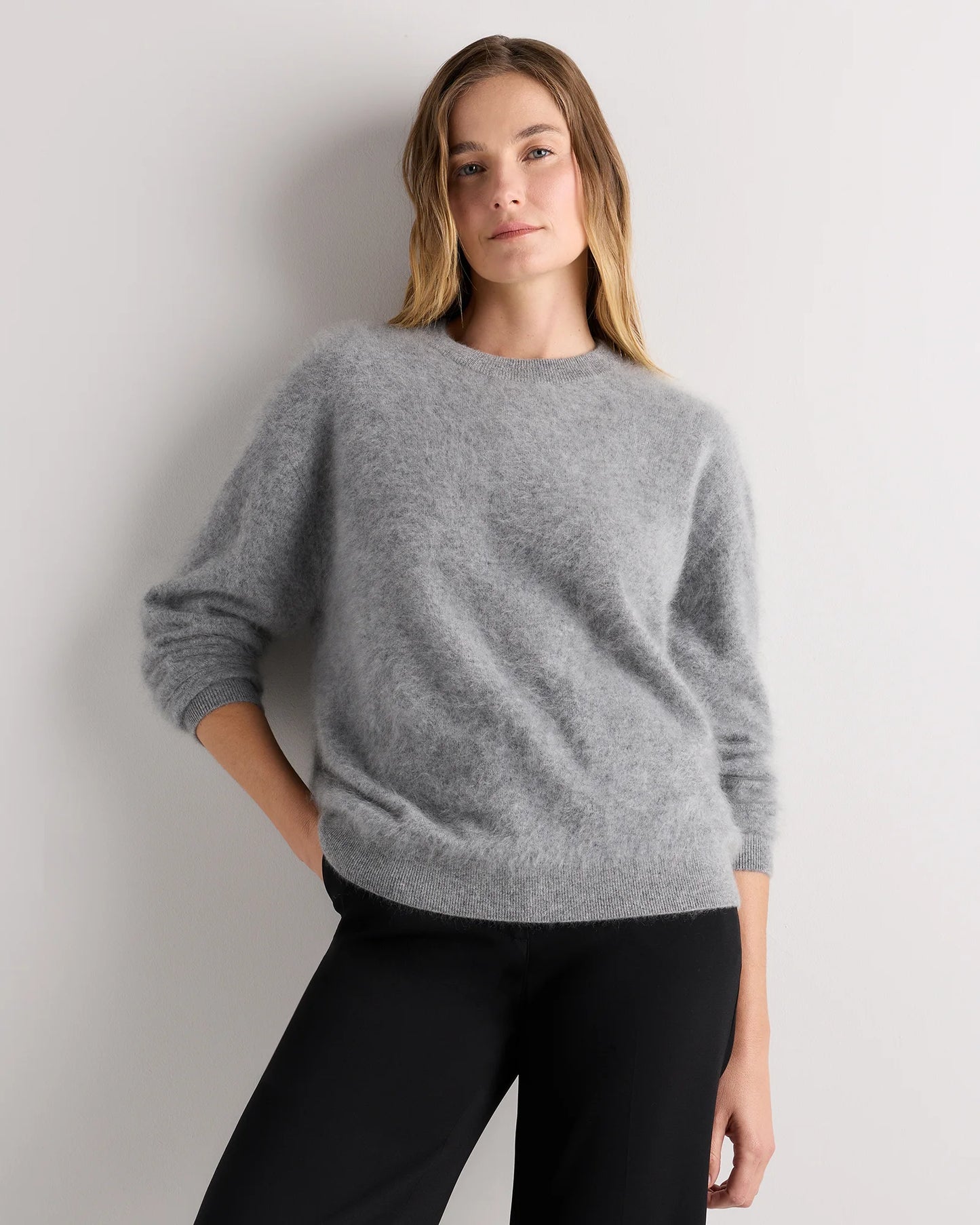 Brushed Cashmere Oversized Crewneck Sweater - XS / Heather Grey