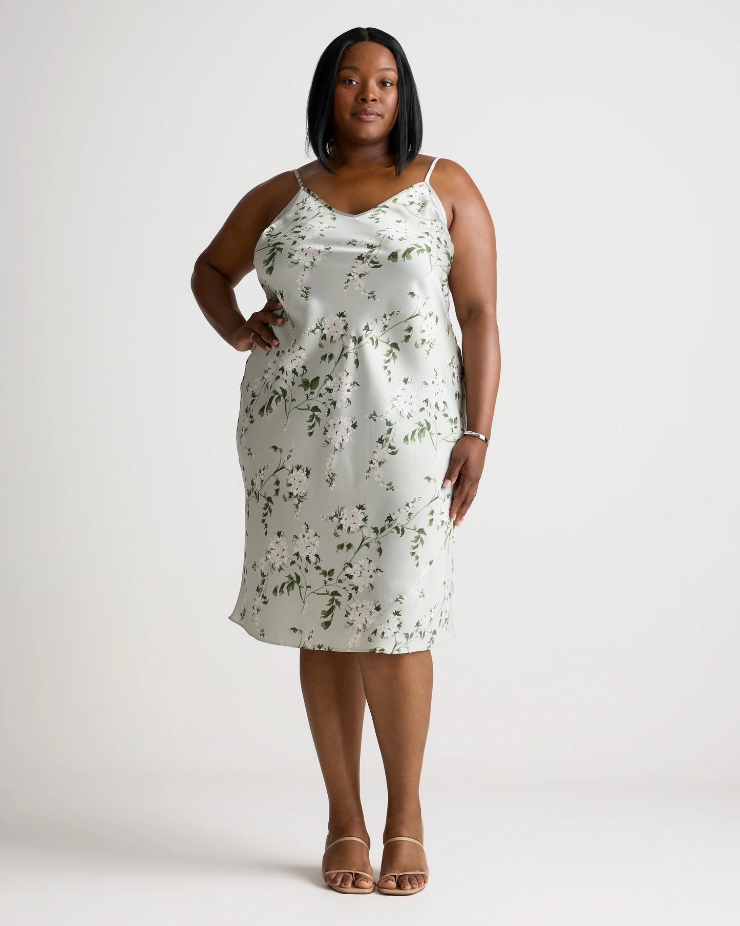 100% Washable Silk Slip Dress - 1X / Champagne