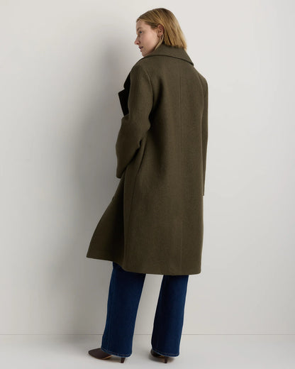 100% Merino Wool Shawl Collar Long Coat - XS / Heather Bone