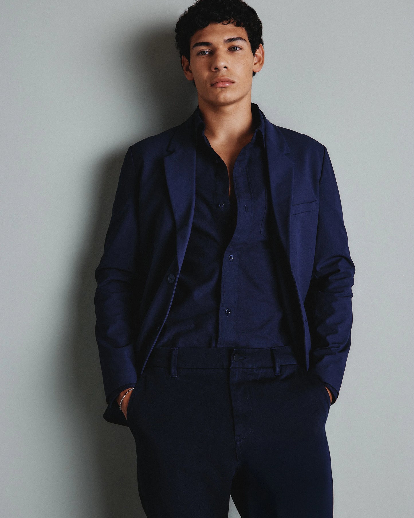 Organic Cotton Stretch Textured Twill Shirt - S / Navy