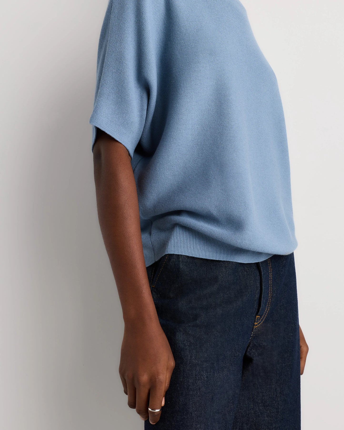 Lightweight Cotton Cashmere Link-Stitch Dolman Sweater - XS / Sugar Stone