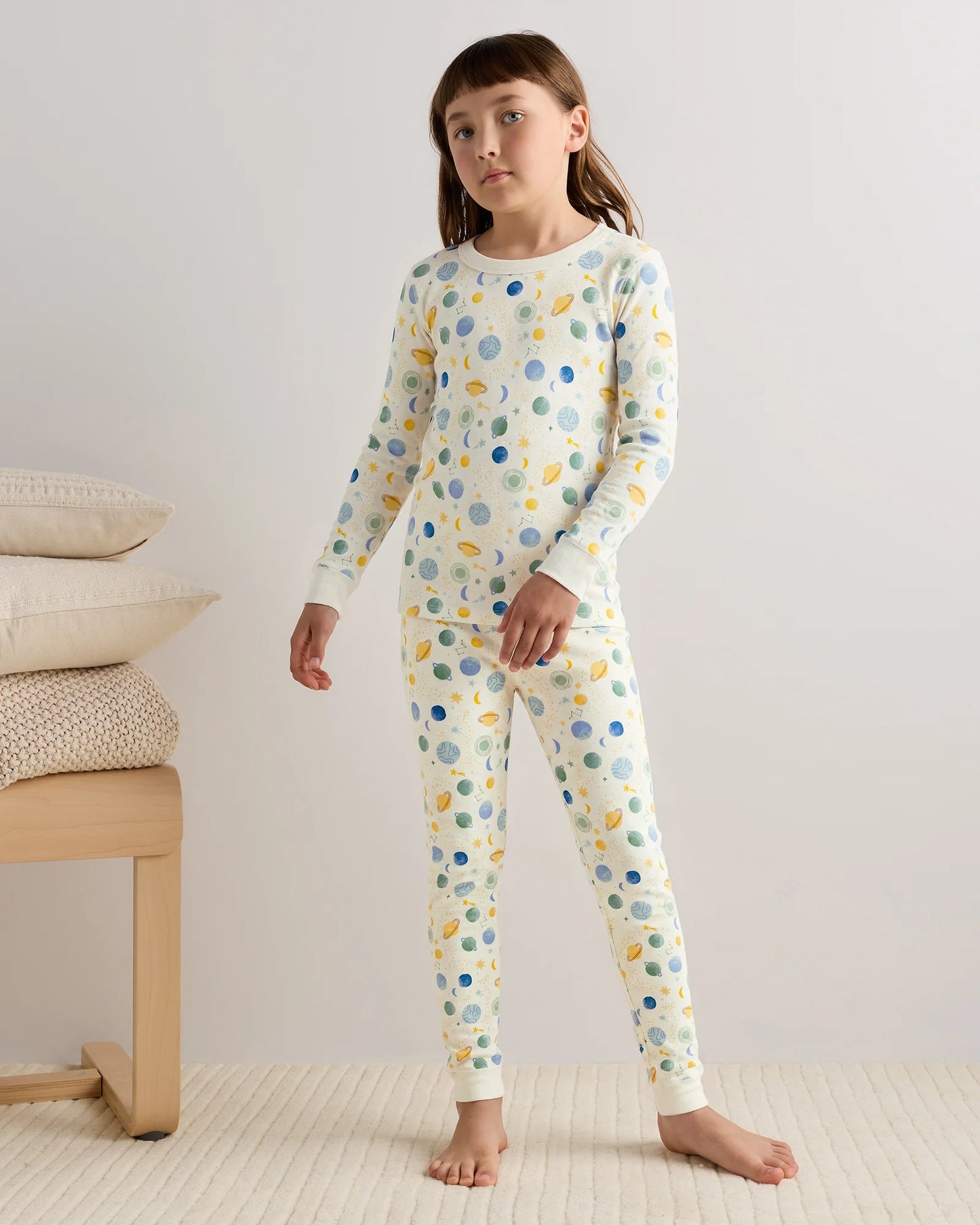 100% Organic Cotton Long Sleeve and Pant Pajama Set - 6 / Navy Stripe