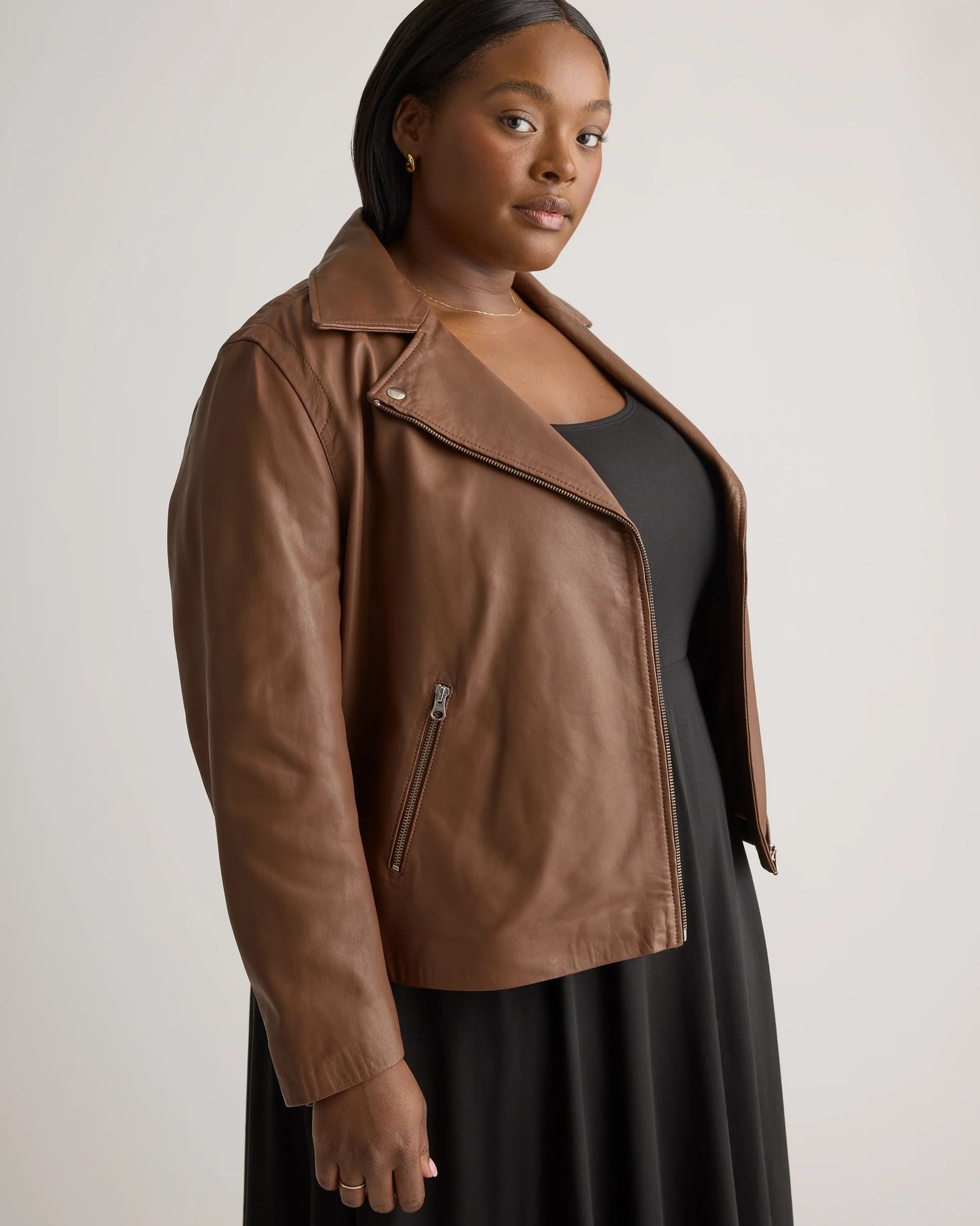 100% Washed Leather Biker Jacket - 1X / Burnt Umber