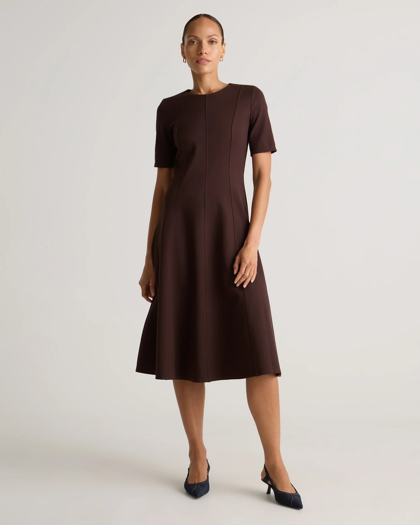 Ultra-Stretch Ponte Short Sleeve Midi Dress - XS / Ruby Red