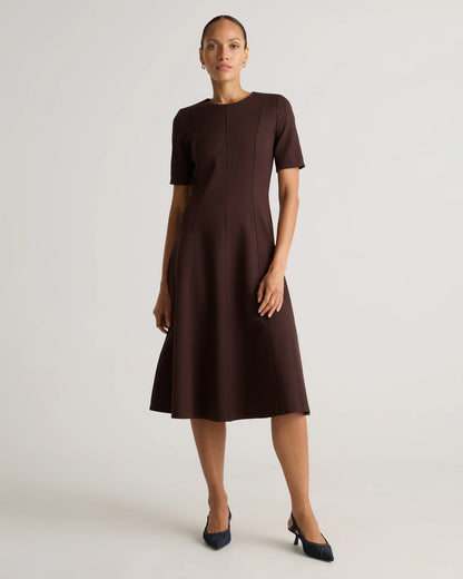 Ultra-Stretch Ponte Short Sleeve Midi Dress - XS / Ruby Red