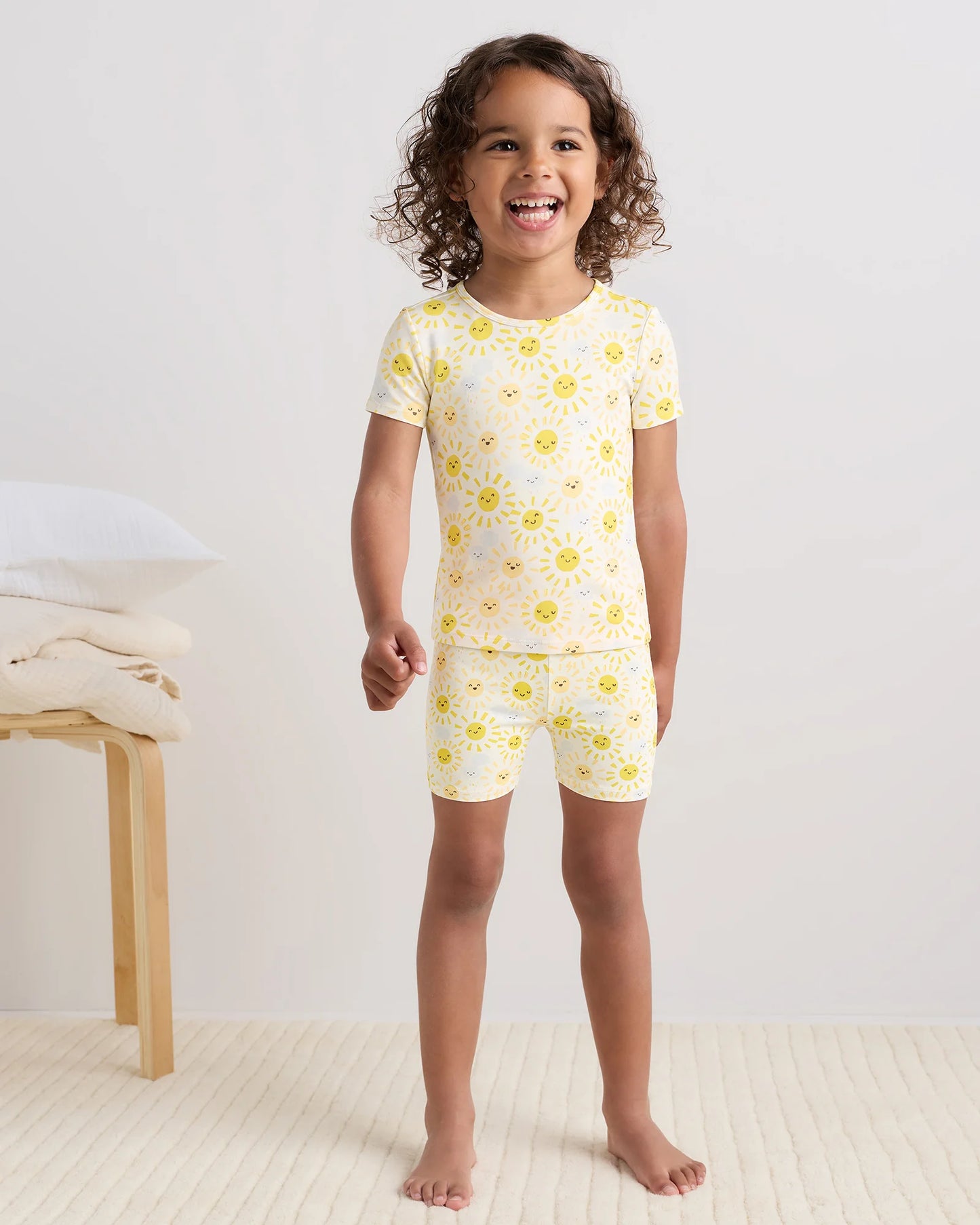 Bamboo Short Sleeve and Shorts Pajama Set - 2T / Lavender Hearts