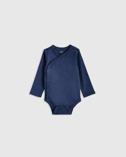 100% Organic Cotton Long Sleeve Kimono Bodysuit - 0-3M / Safari