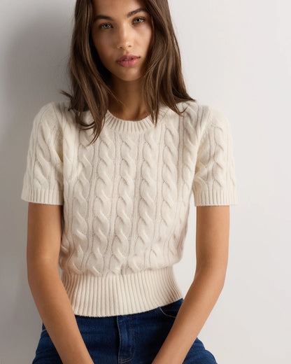 Mongolian Cashmere Shrunken Cable Tee - XS / Ivory