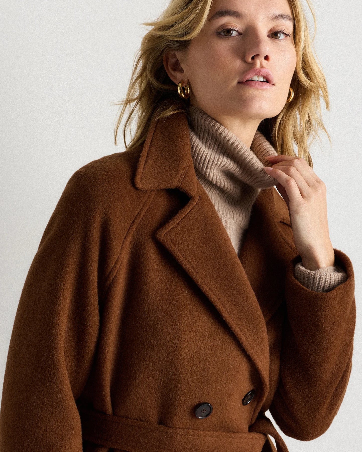 Camel Hair Double-Breasted Long Wrap Coat - XS / Vicuna