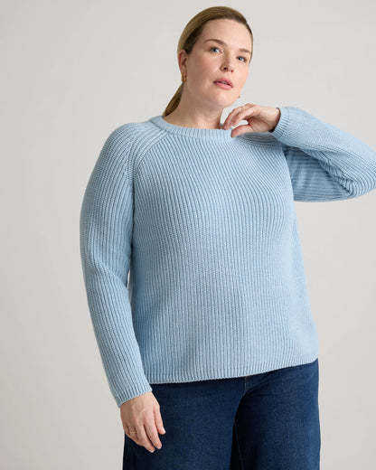 100% Organic Cotton Fisherman Crew Sweater - 1X / Blue Sapphire