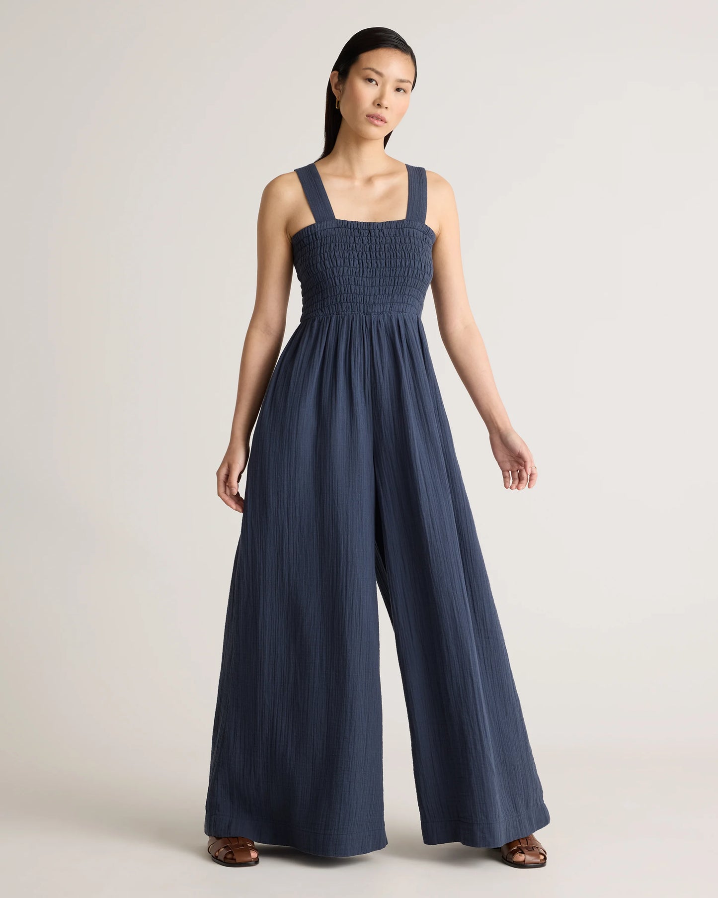 100% Organic Cotton Gauze Smocked Wide Leg Jumpsuit - XS / Spiced Orange