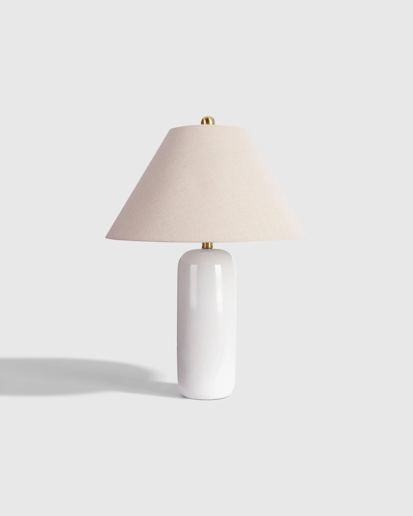 Glossy Cylindrical Ceramic Table Lamp - One Size / White