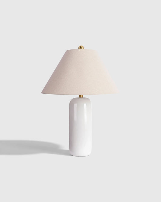 Glossy Cylindrical Ceramic Table Lamp - One Size / White