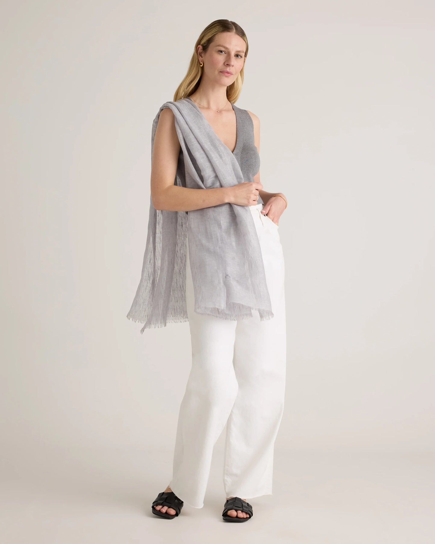 Lightweight Linen Silk Cashmere Scarf - One Size / Ivory