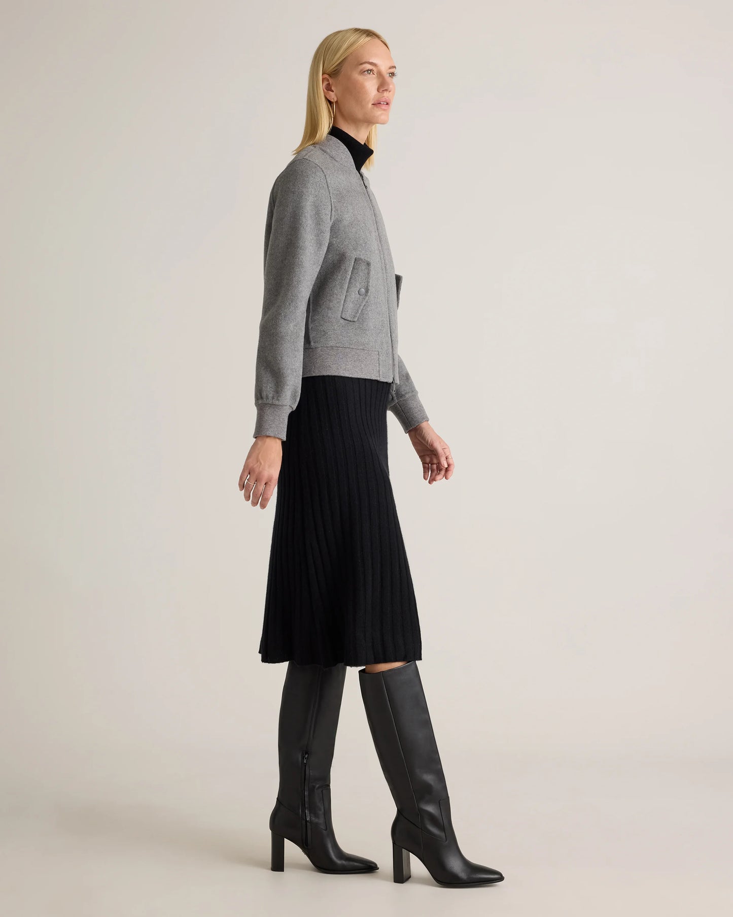 Double-Faced Merino Wool Bomber Jacket - XS / Black