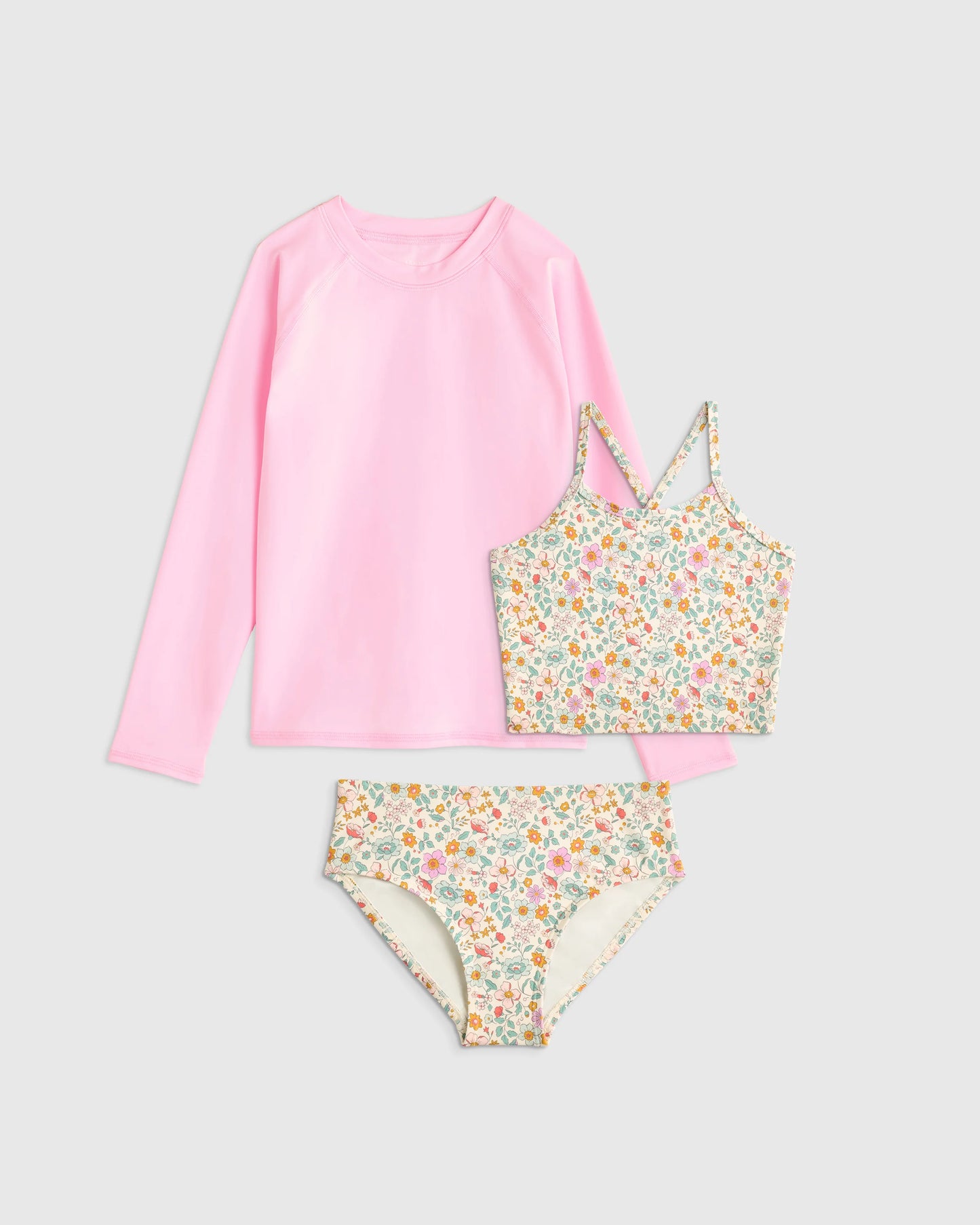 Tankini and Long Sleeve Raglan Rash Guard Set - 6 / Rainbow Stripe