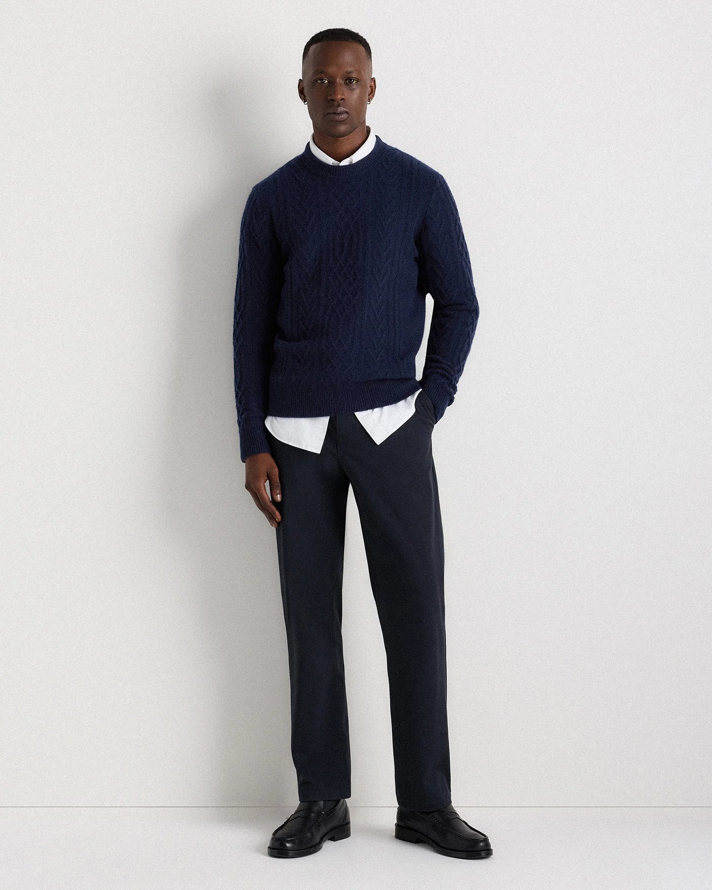 Mongolian Cashmere Cable Crewneck Sweater - S / True Navy