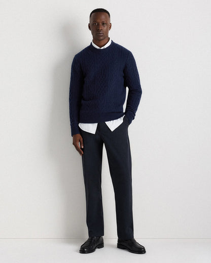 Mongolian Cashmere Cable Crewneck Sweater - S / True Navy