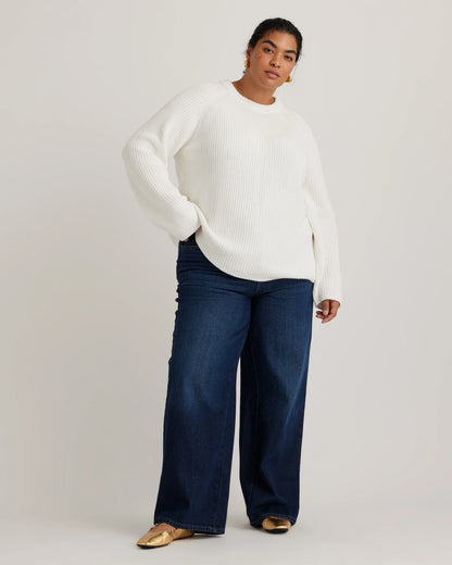 100% Organic Cotton Fisherman Crew Sweater - 1X / Blue Sapphire