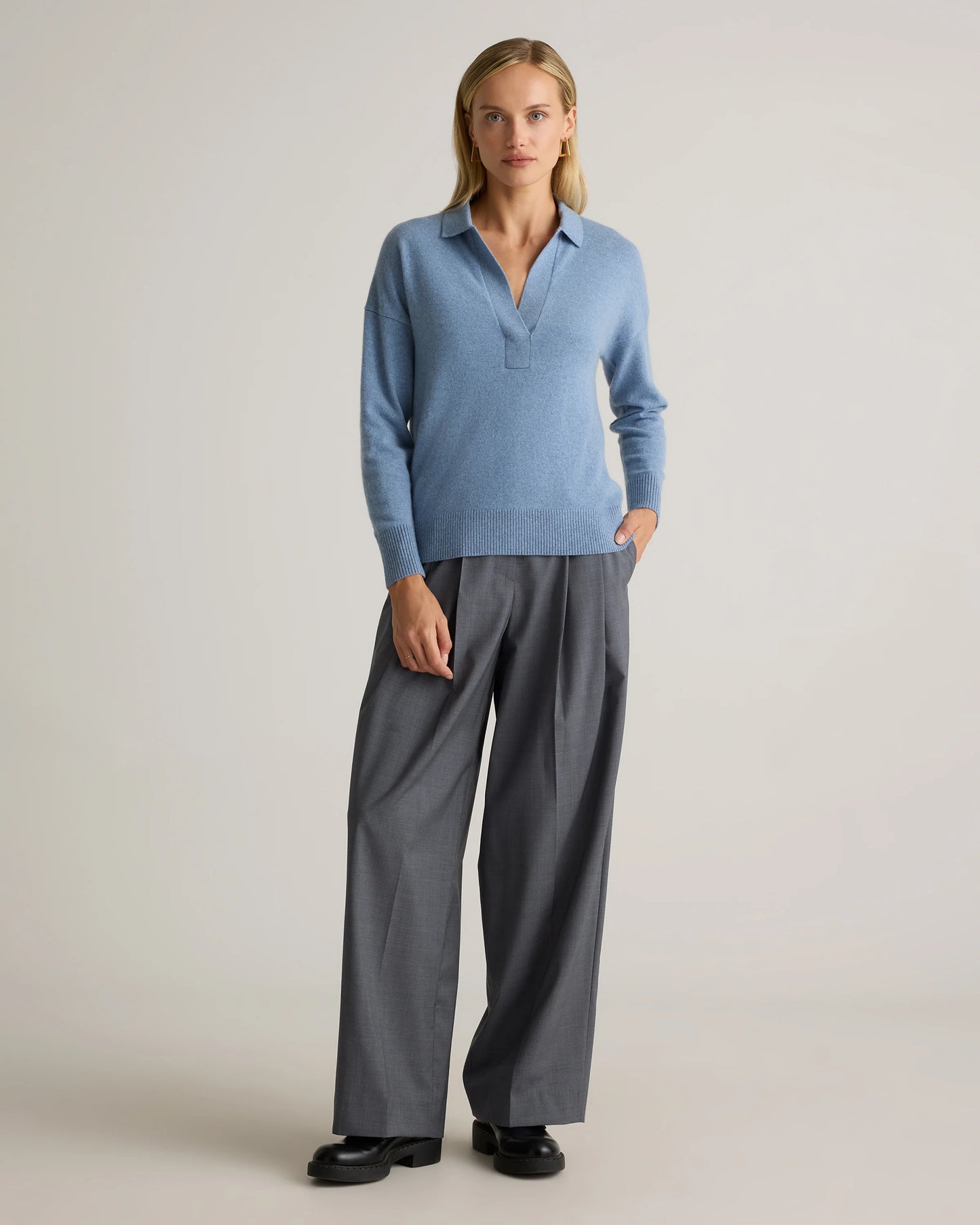 Mongolian Cashmere Polo Sweater - XS / Pale Custard Yellow
