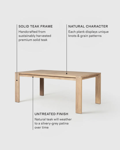 Linear Solid Teak Outdoor Dining Table - 72" / Natural Teak
