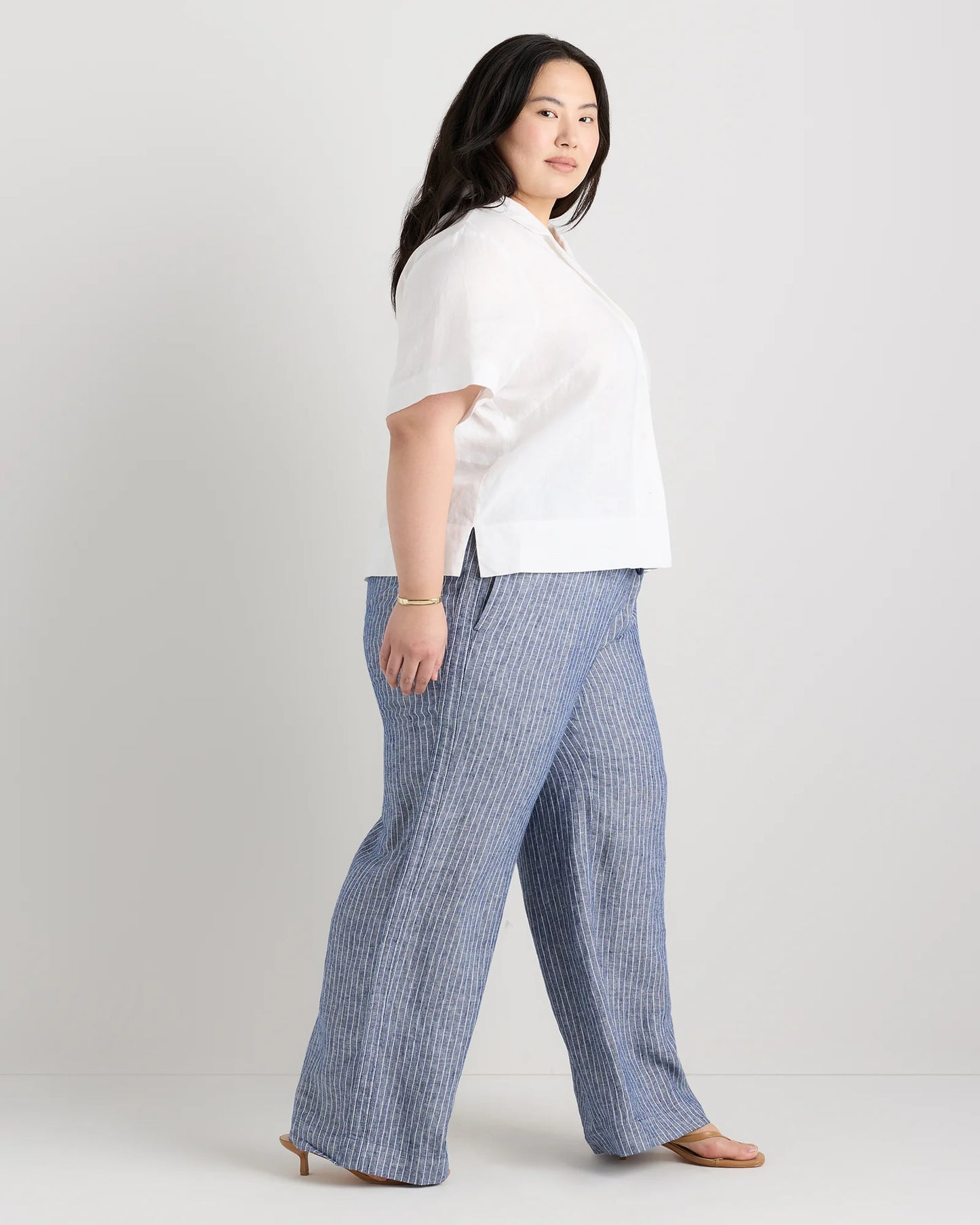 100% European Linen Wide Leg Pants - 1X / Bayberry Olive