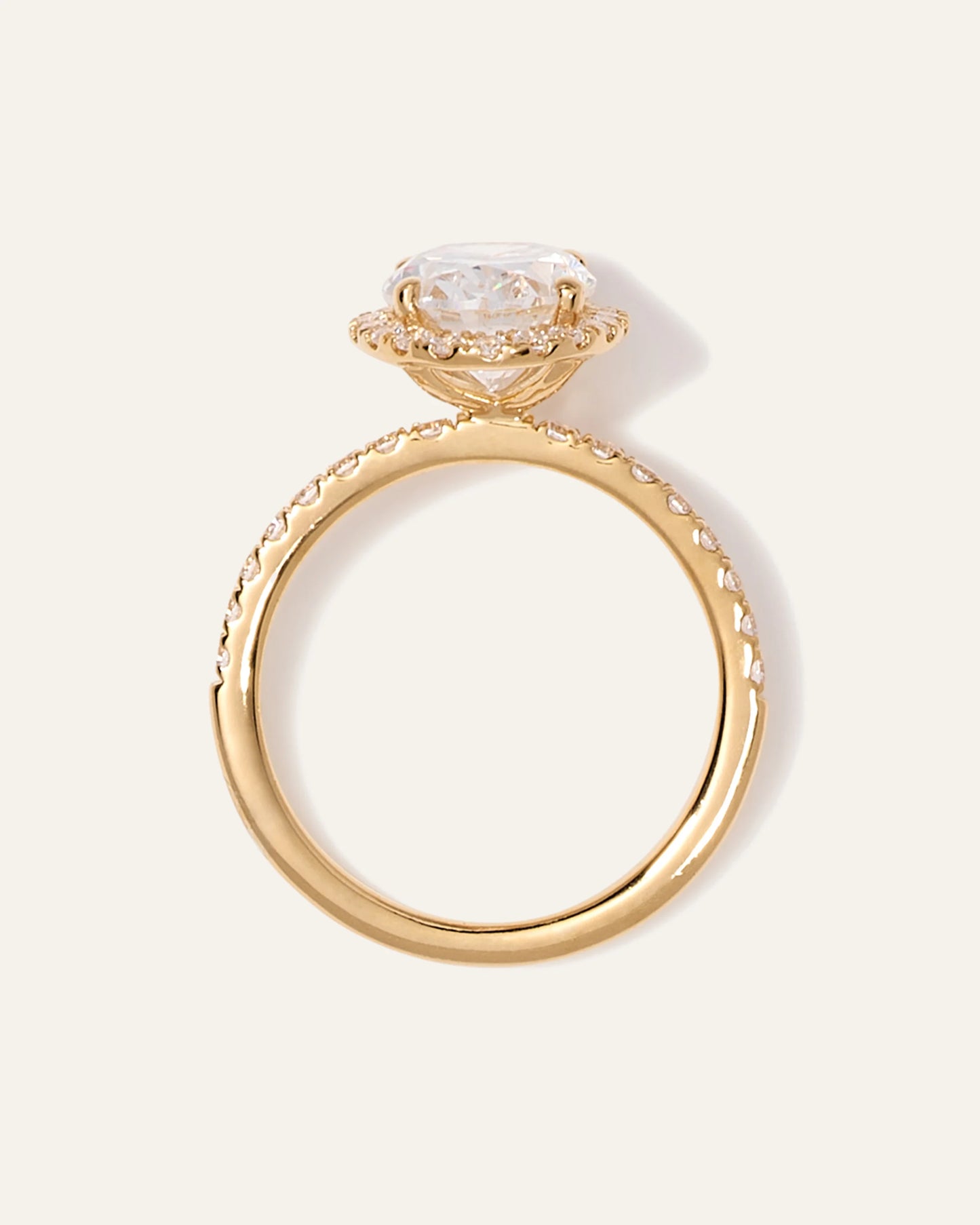 Lab Grown Diamond Oval Halo Pave Engagement Ring - 2ct - 4 / Yellow Gold