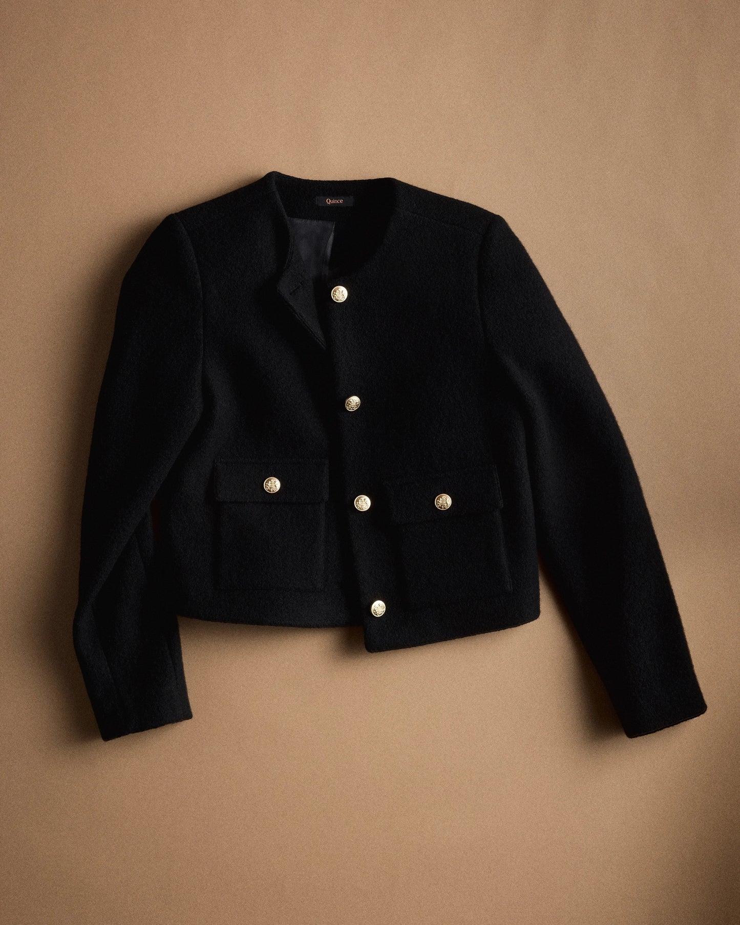 100% Merino Wool Collarless Cropped Jacket - XS / Heather Bone