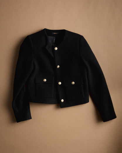100% Merino Wool Collarless Cropped Jacket - XS / Heather Bone