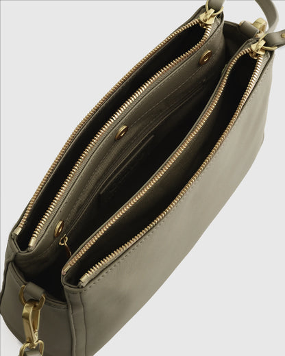 Italian Leather Triple Compartment Crossbody - One Size / Black