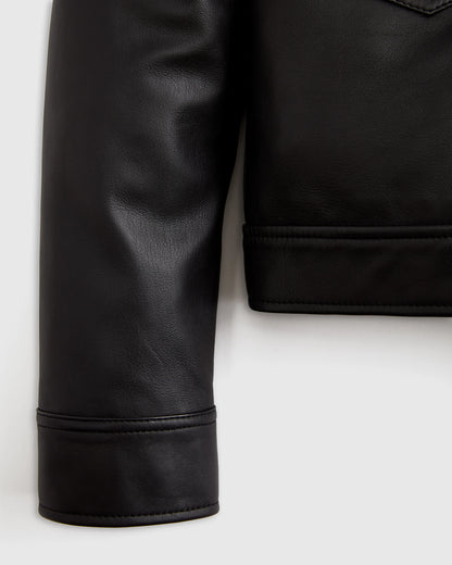 100% Leather Cropped Jacket - XS / Rich Brown