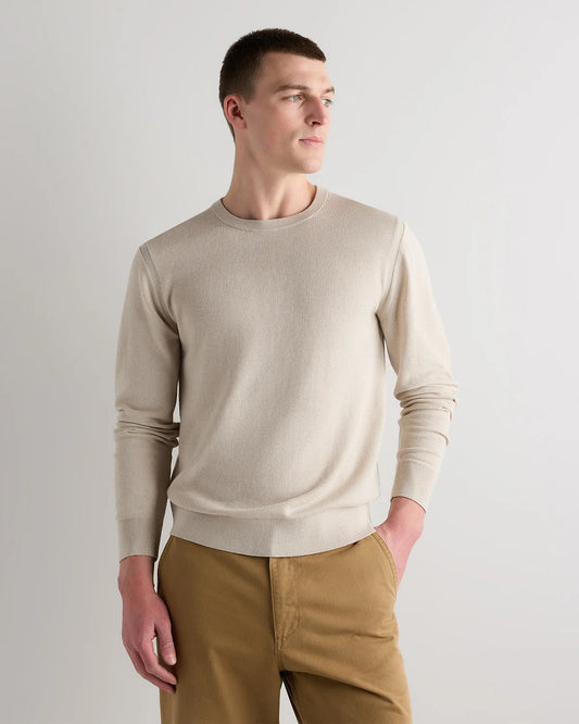 Organic Cotton-Silk Pique Crewneck Sweater - S / Speckled Beige