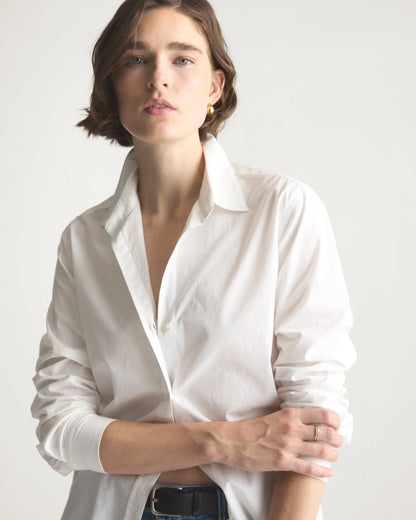 100% Organic Cotton Poplin Long Sleeve Shirt - XS / Delta Blue Double Stripe