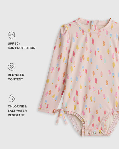 Long Sleeve Tie One-Piece Swimsuit - 0-3M / Soft Ditsy Floral